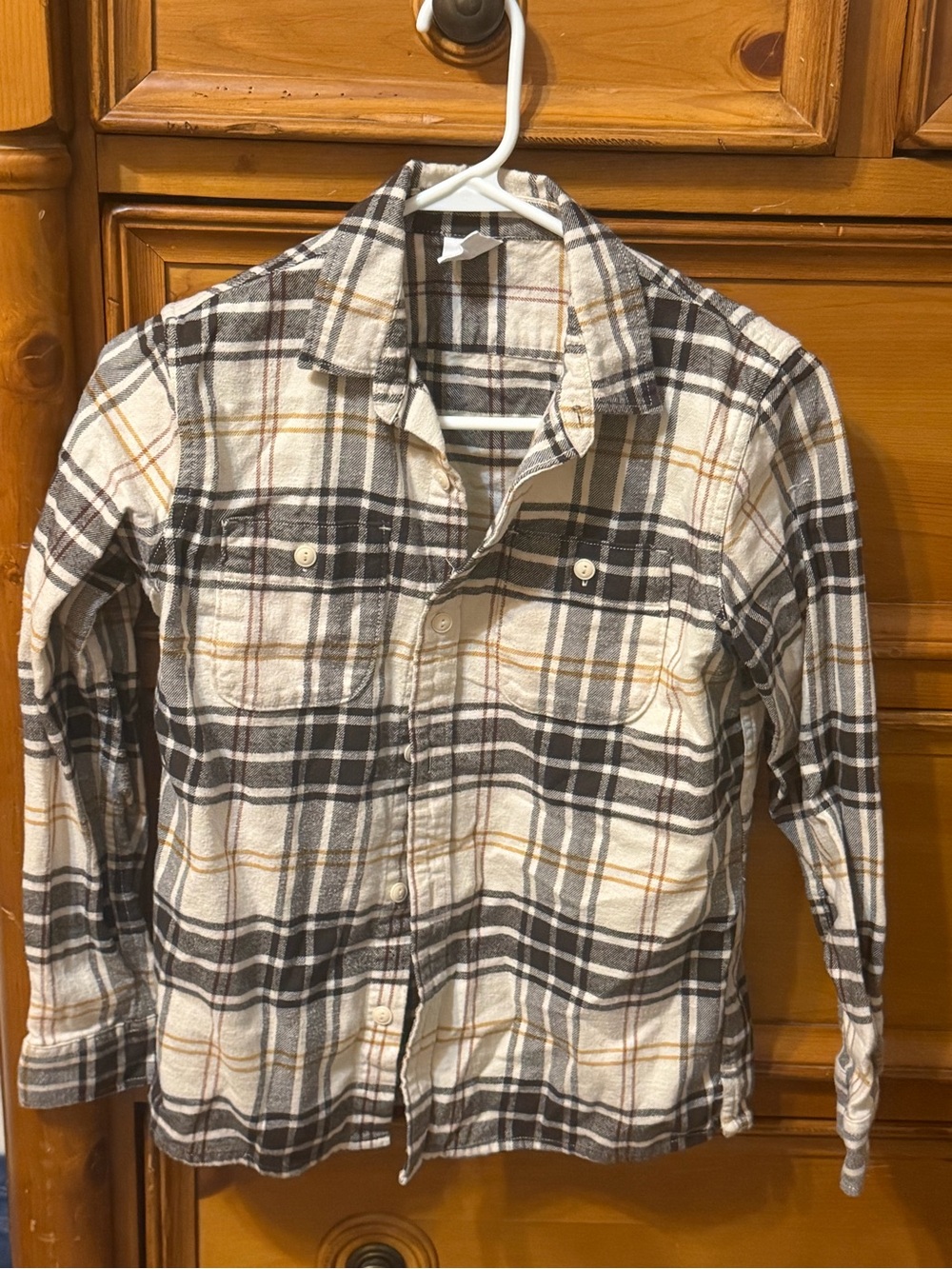 GAP Kids Plaid Button-Up Shirt in Cream, Black & Tan